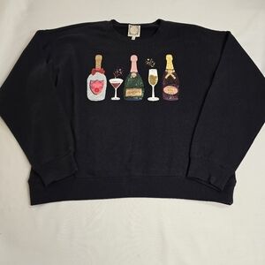 Champagne Wine Celebration Sequin Crewneck Sweatshirt Women's L